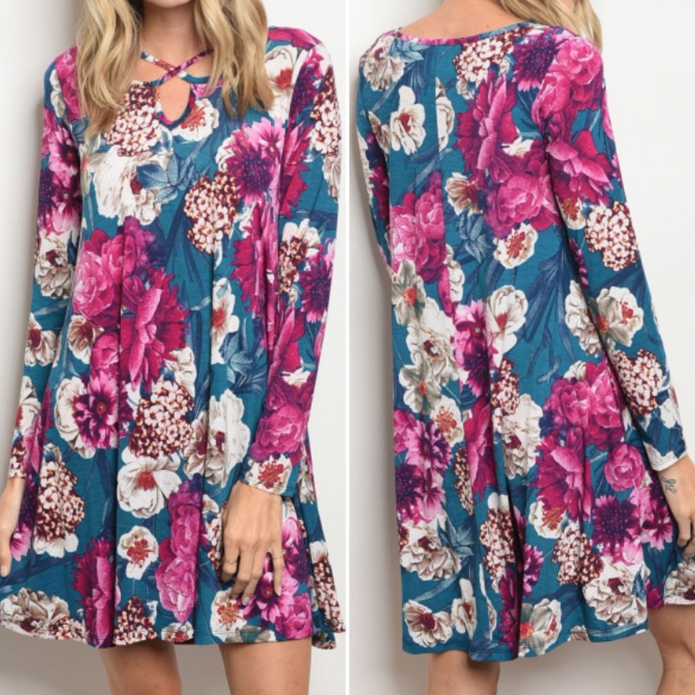 TEAL FLORAL DRESS